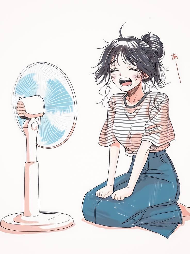 Kaoruko in front of a fan
